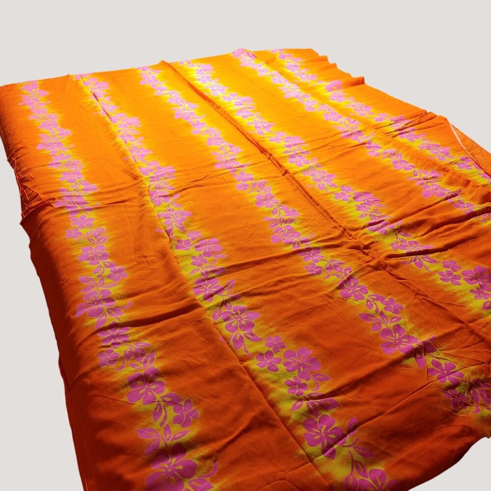 Y2K Floral Hawaiian Sarong Wrap Beach Coverup Orange Pink Floral Fabric 60 by 42